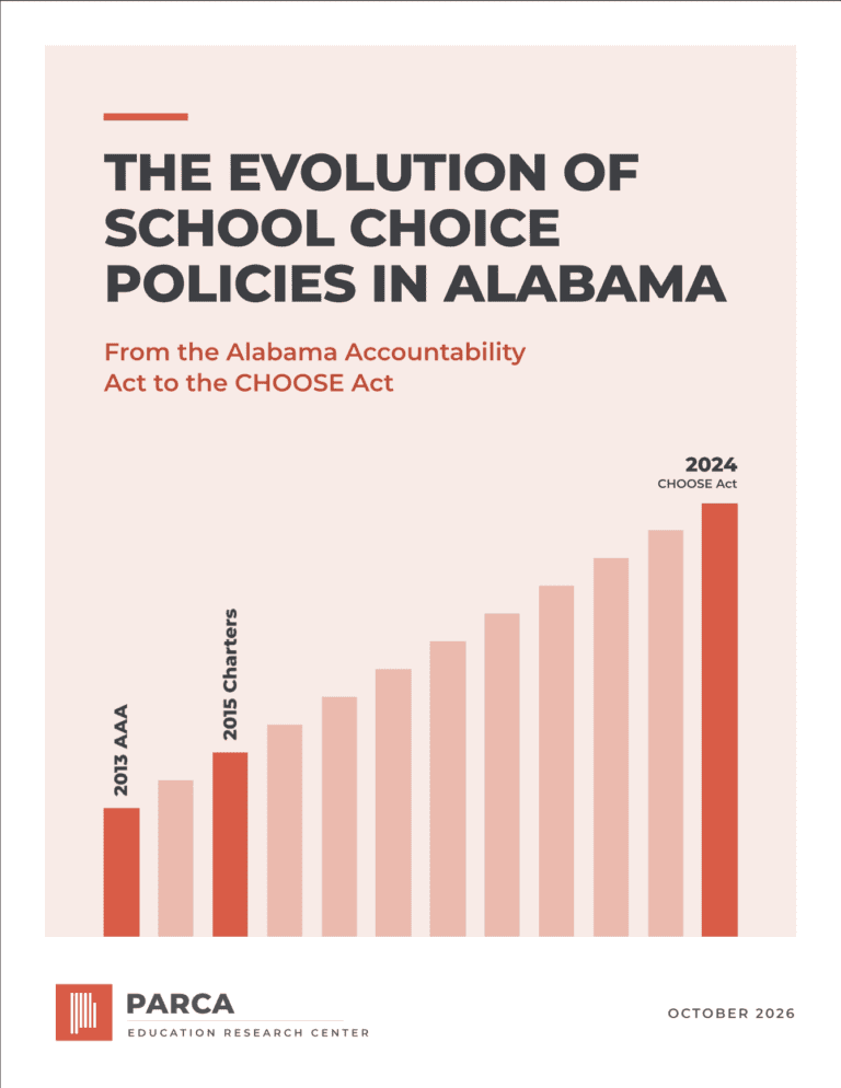 Graphic from PARCA report showing the growth of Alabama school choice policies from the 2013 and 2015 acts to the 2024 CHOOSE